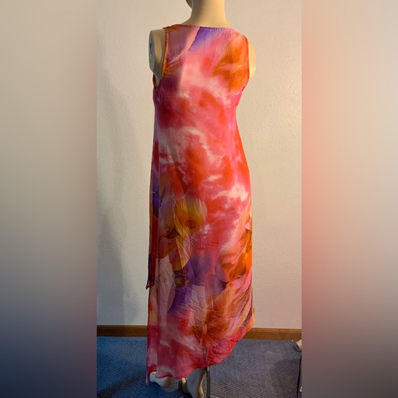 Women’s dress tie dye watercolor-abstract prnt asymmetrical hi-low chiffon S M L - Picture 3 of 4